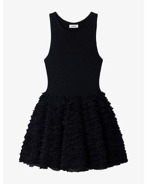 Sandro Dua Ruffled-Skirt Knitted Mini Dress - Black