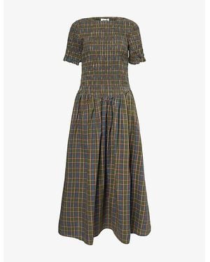 Amy Lynn Beatrix Check-Print Cotton-Poplin Maxi Dress - Green
