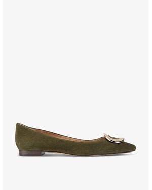 LK Bennett Lisette Buckle-Embellished Suede Flats - Green