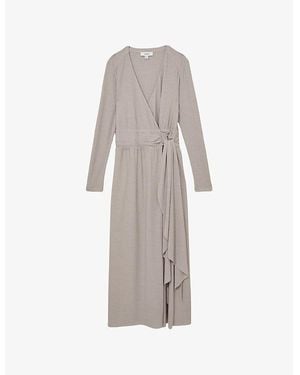 Reiss Madeline Wrap-Tie Jersey Midi Dress - Grey