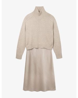 The White Company Mixed Media Funnel-Neck Two-Piece Maxi Dress - Natural