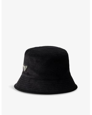 Prada Triangle-Plaque Corduroy Bucket Hat - Black