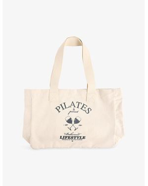 The Couture Club Pilates & Pinot Large Canvas Tote Bag - Natural