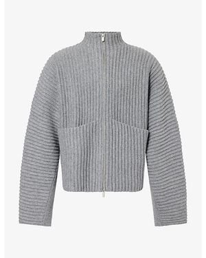 Seventh Globe Rib Knit Merino-Wool Cardigan - Grey