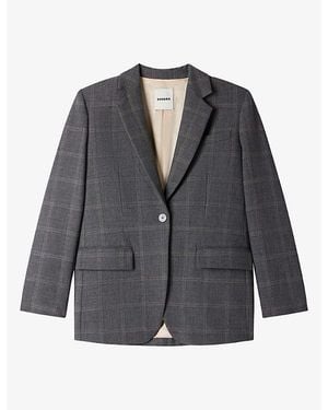Sandro Checked Lapel-Collar Stretch Wool-Blend Jacket - Gray