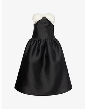 Self-Portrait Embellished-Bow Bandeau Taffeta Midi Dress - Black