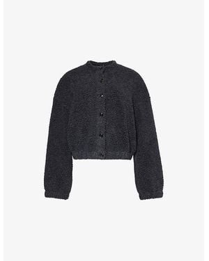 Leset Mica Collarless Wool-Blend Borg Jacket - Blue