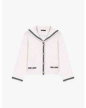 Maje Boat Neck Cable-Knit Wool Cardigan - White