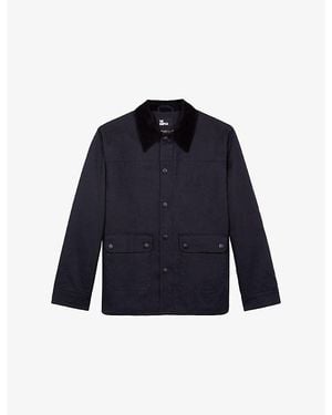 The Kooples Side-Pocket Corduroy-Collar Cotton Jacket - Blue