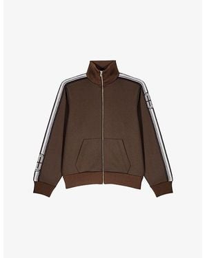 Maje Zipped Side-Stripe Stretch-Jersey Sweatshirt - Brown