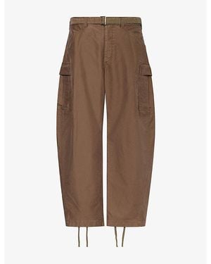 Sacai Belted Drawstring-Hem Cotton Pants - Brown