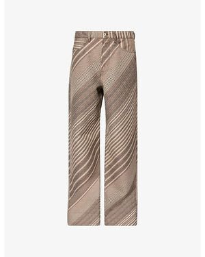 KENZO Striped Wide-Leg Wool-Blend Trousers - Natural