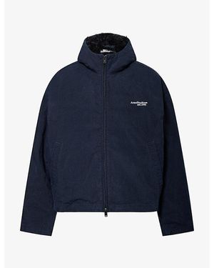 Acne Studios Embroidered-Logo Faux-Fur Canvas Hoodie - Blue