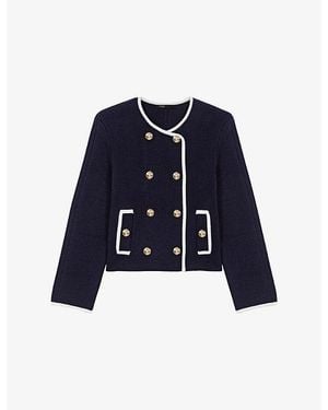 Maje Structured Contrast-Trim Wool-Blend Jacket - Blue