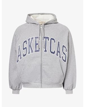 Basket Case Logo-Print Athletics Studded Full-Zip Jersey Hoody - Grey