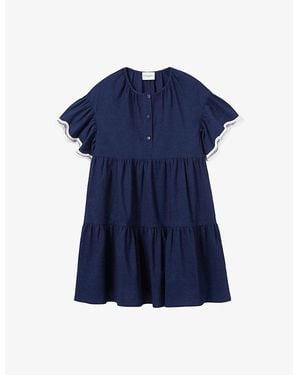 Claudie Pierlot Wavy-Trim Button-Down Stretch Linen-Blend Mini Dress - Blue