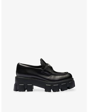 Prada Monolith Logo-Plaque Leather Loafers - Black