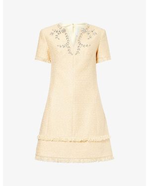 Huishan Zhang Cassira Jewel-Embellished Tweed Mini Dress - Natural