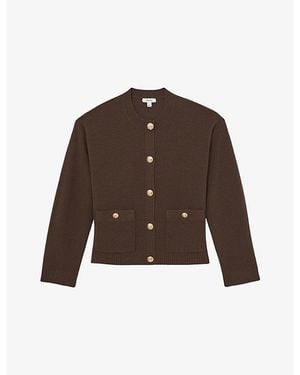 Reiss Crewneck Wool And Cashmere-Blend Cardigan - Brown