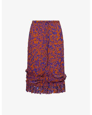 Dries Van Noten Crystal-Embellished Printed Woven Midi Skirt - Red