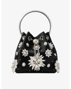Jimmy Choo Bon Bon Pearl-Embellished Satin Top-Handle Bag - Black