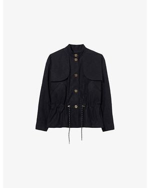Claudie Pierlot High-Neck Waxed Gabardine Jacket - Black