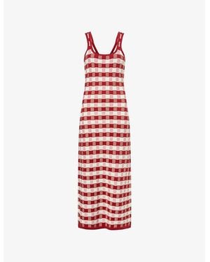House Of Sunny Picnic Hockney Shoulder-Straps Cotton-Knit Midi Dress - Red
