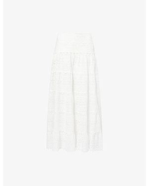 RIXO London Ripeka Embroidered Cotton Midi Skirt - White