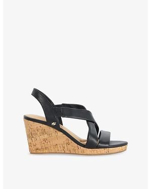 Dune Kamies Cork Leather Wedge Sandals - Blue