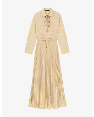 Maje Eyelet-Embellished Pleated Woven Maxi Dress - Natural