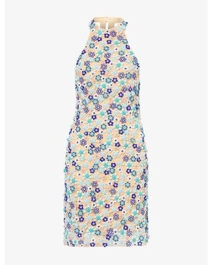 La Fuori Floral Arbor Beaded Mini Dress - Blue