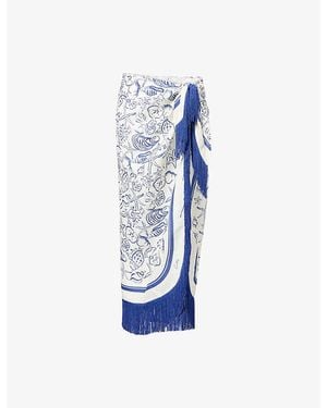 Jonathan Simkhai Russo Graphic-Print Linen-Blend Pareo - Blue