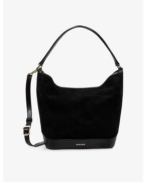Sandro Logo-Embossed Suede Shopper Tote - Black