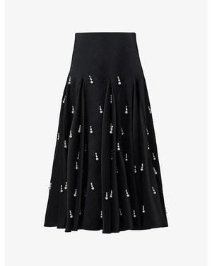 eem Pearl-Embellished Woven Maxi Skirt - Black