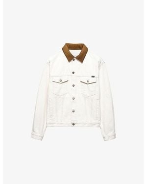 Prada Leather-Collar Regular-Fit Denim Jacket - White