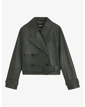 BOSS Double-Breasted Notch-Lapel Leather Jacket - Green