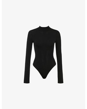 House Of Cb Eliena High-Neck Stretch-Knit Bodysuit Xs (A-C Cup) - Black