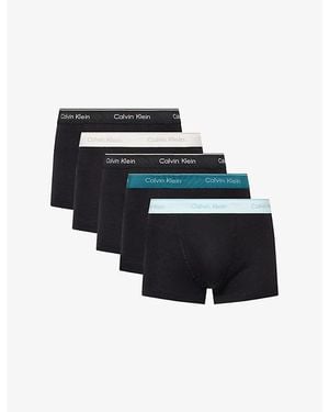 Calvin Klein Branded-Waistband Pack Of Five Stretch-Cotton Trunks - Black