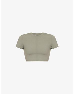 ADANOLA Fitted Cropped Stretch-Woven T-Shirt - Gray