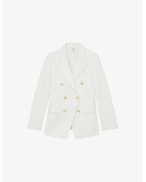 Reiss Lily Double-Breasted Stretch Wool-Blend Blazer - White