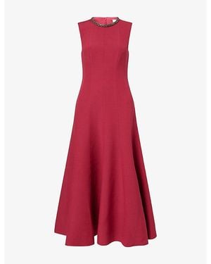 Roland Mouret Bead-Embellished Wool And Silk-Blend Midi Dress - Red