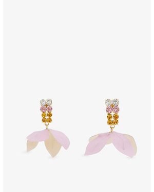 Marni Poplin Flower And Rhinestone 24Ct-Plated Brass And Cotton Earrings - Pink