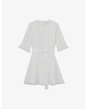 Reiss Armina Tie-Waist Lace Mini Dress - White