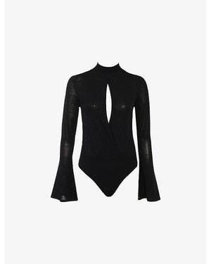 House Of Cb Lois High-Neck Stretch-Woven Bodysuit Xs (A-C Cup) - Black