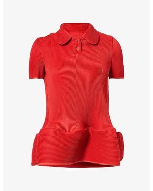 Melitta Baumeister Bubble-Hem Ripple-Pleat Polo Top - Red