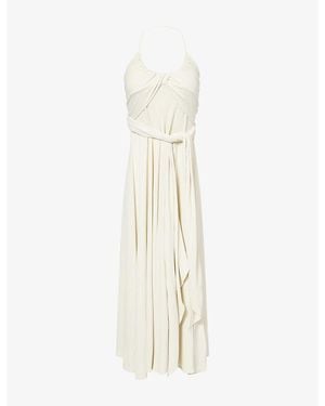 Alaïa Crossed Halter-Neck Stretch-Jersey Maxi Dress - White