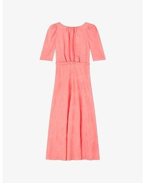 LK Bennett Pearl Puff-Sleeve Jacquard Woven Midi Dress - Pink