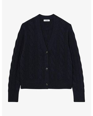 Reiss Elowen Cashmere And Wool Cable-Knit Cardigan - Blue
