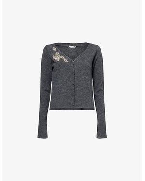 Erdem Embellished Technical-Blend Cropped Knitted Cardigan - Black