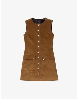 Maje Button-Through Sleeveless Corduroy Mini Dress - Brown